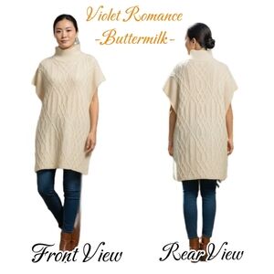 Violet Romance Buttermilk High Neck Cable Knit Top
